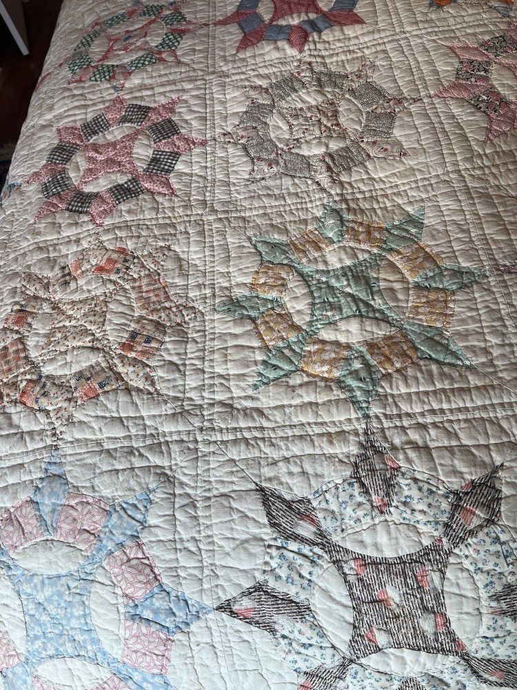 Vintage Handmade Quilt Feedsack Compass Patchwork