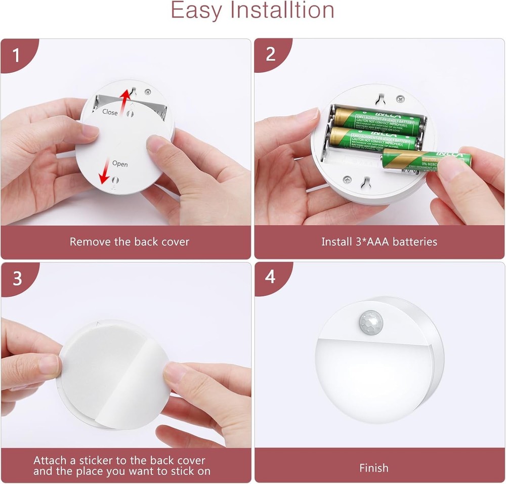 Motion Sensor Light 4 Pack Motion Sensor Night Light Battery Operated Closet ...