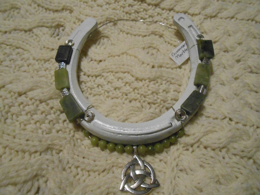 Celtic Irish Trinity Connemara Marble Horseshoe Hanger