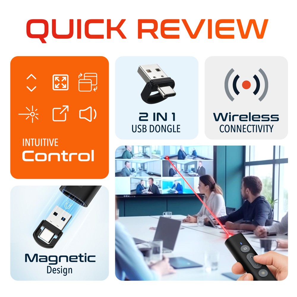 Delton LP21 2.4GHz Wireless Presentation Remote with Laser Pointer, Black