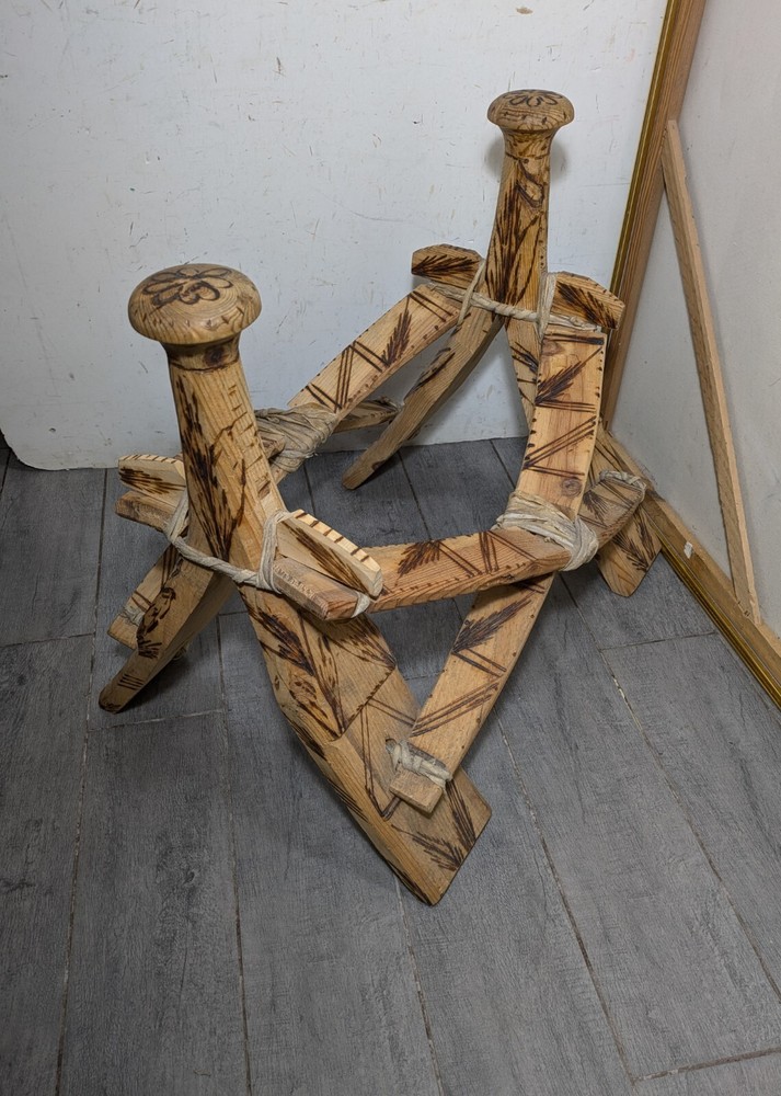 Vintage Rustic Hand Carved Camel Saddle Foot Stool