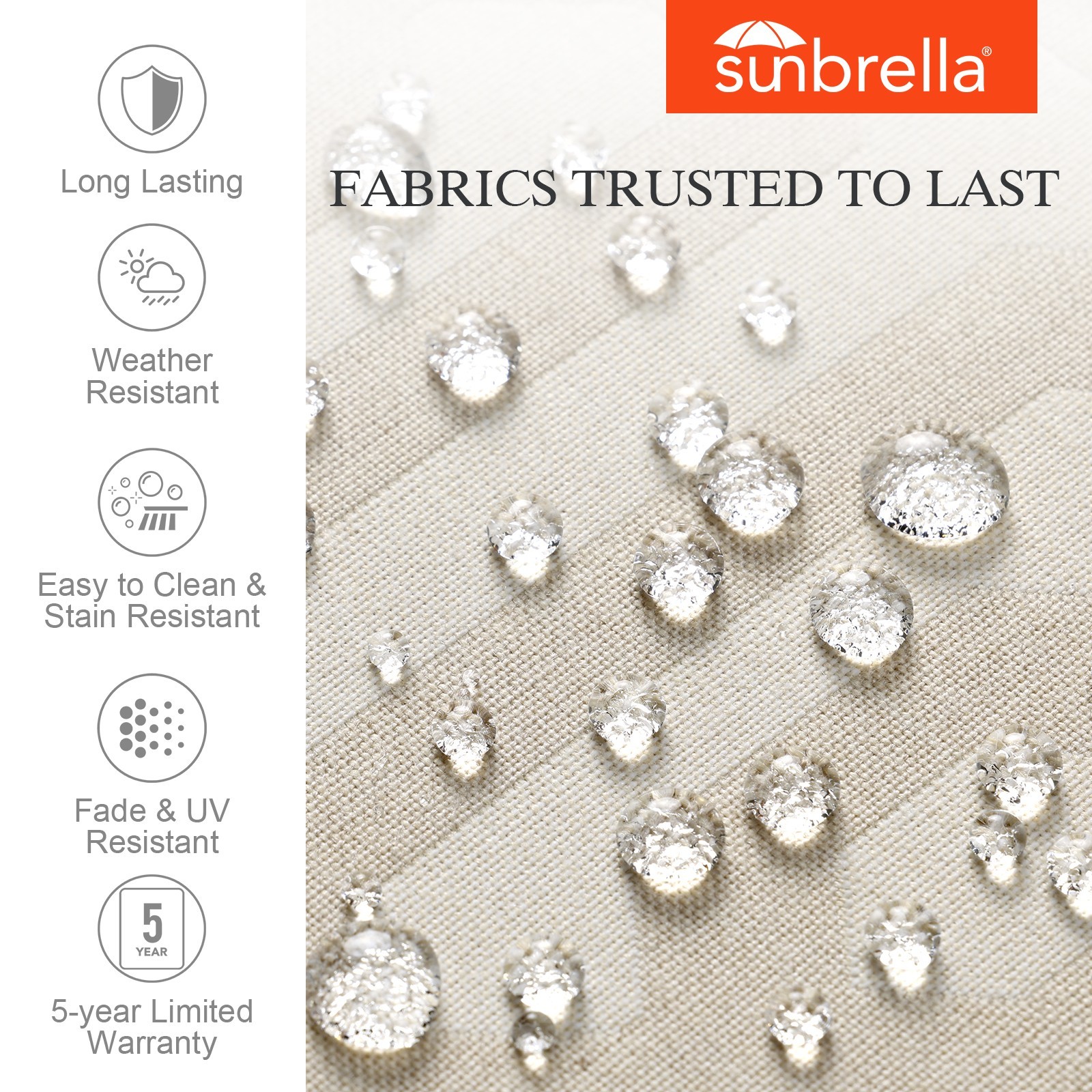 Sunbrella Fabric Outdoor Patio Deep Seat Cushions Set with Pocket Springs & Ties