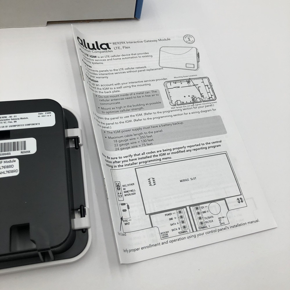 Alula Interactive Gateway Module RE929X-00-01 LTE VZ, Flex, SN Gateway Module