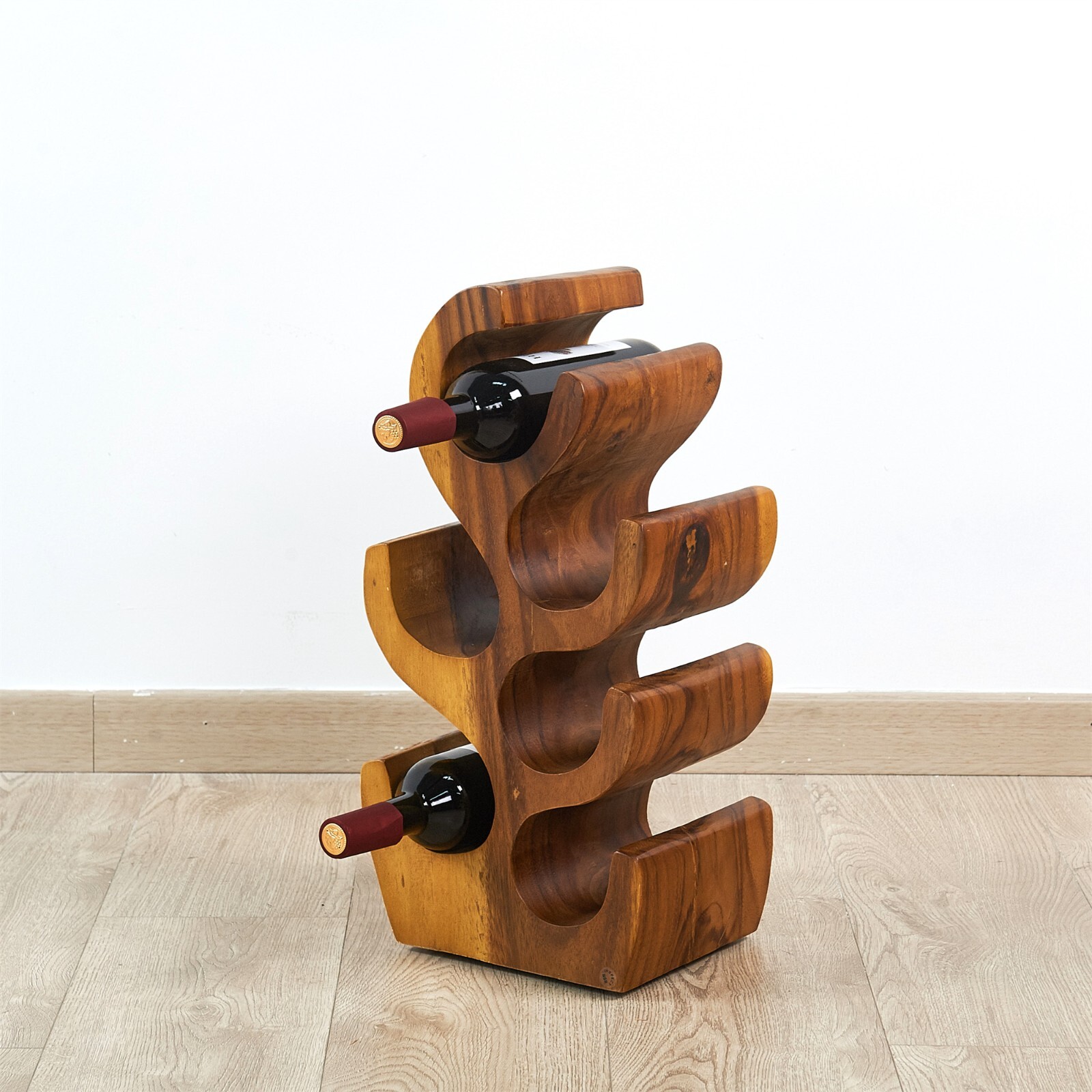 Hand-Carved Suar Wood Tree Shaped Wine Rack Bottle Holder Brown for 6/8/12