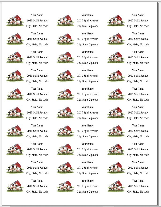 150 Cows and Barn Mailing Return Address Labels Personalized 1 x 2 5/8 in.