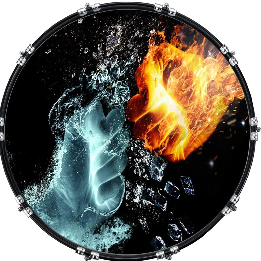 20" Custom Bass Kick Drum Front Head Graphical Fire and Ice