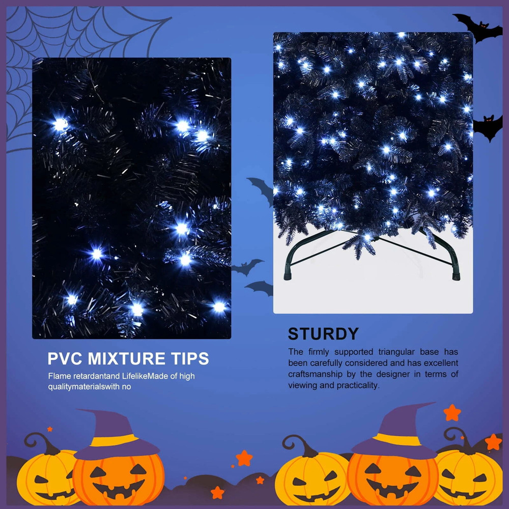 5-9 ft Prelit Artificial Black Christmas Tree Halloween Pine Tree for Holiday