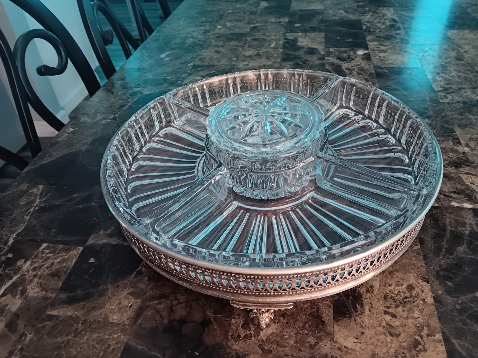 VTG The Sheffield Silver silverplated Formica & glass 10 3/4" Serving Tray set