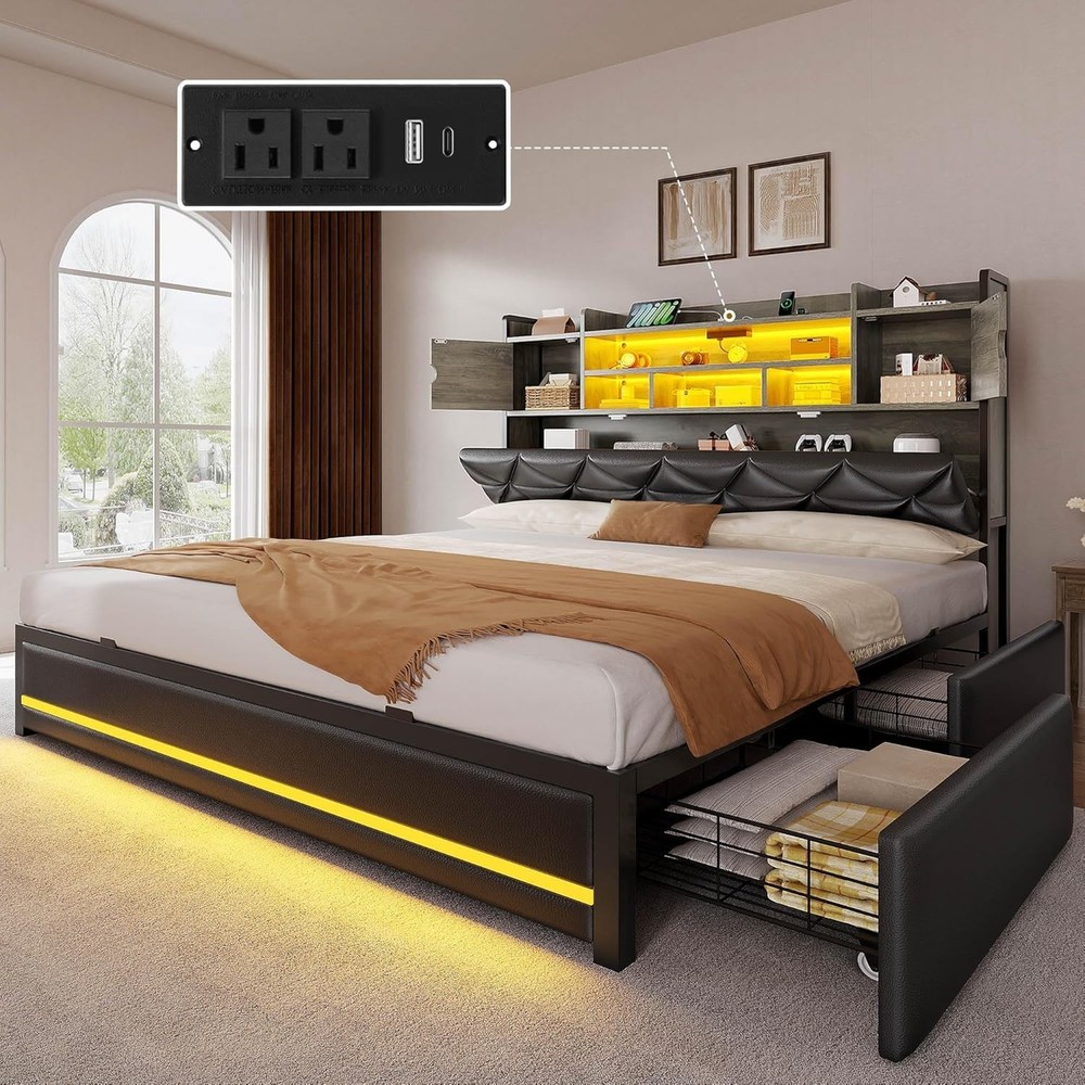 Queen Size Storage Bed PU Upholstered Platform Bed with Hydraulic Storage System