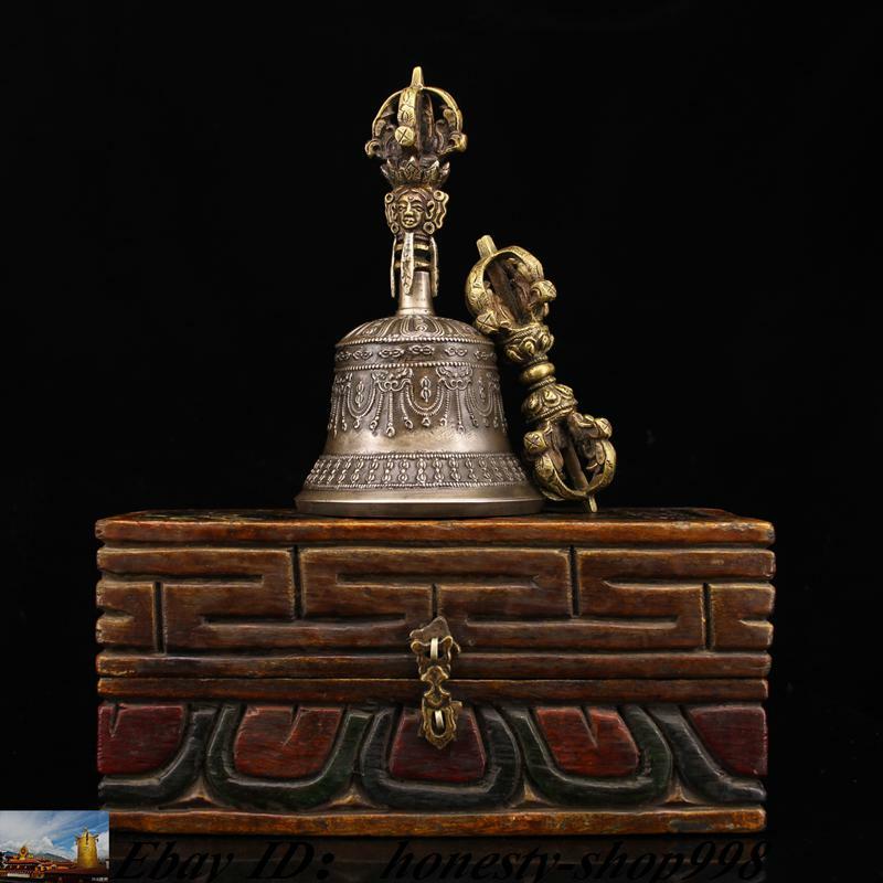 Tibetan Buddhism bronze Gilt Buddha head Bells Phurpa Vajra Dorje Phurpa