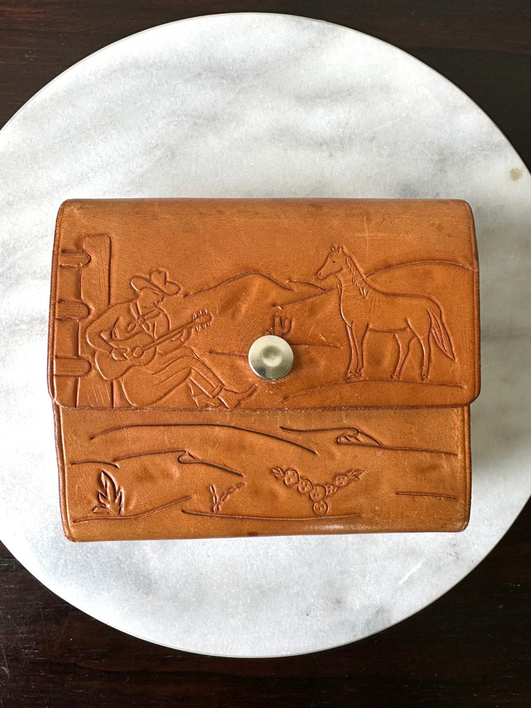 USS Thomason Chess/Checkers Set Folding Board Game Leather Tooled DS30