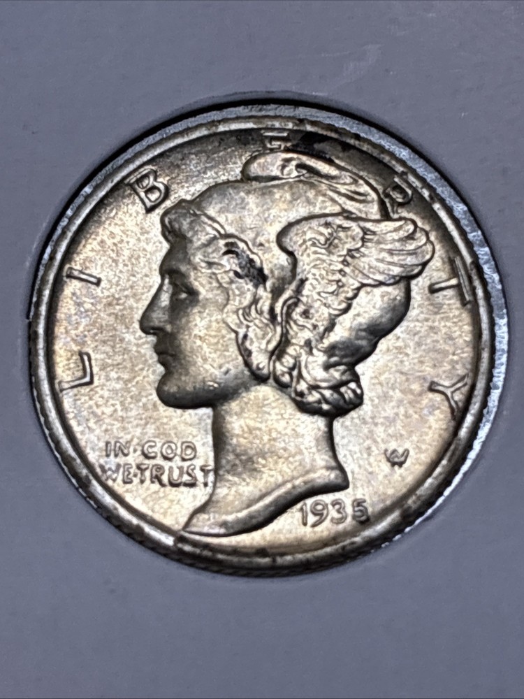 1935 Mercury Dime Stuck Through Errors, “5” 1935, Double Die Reverse 💎