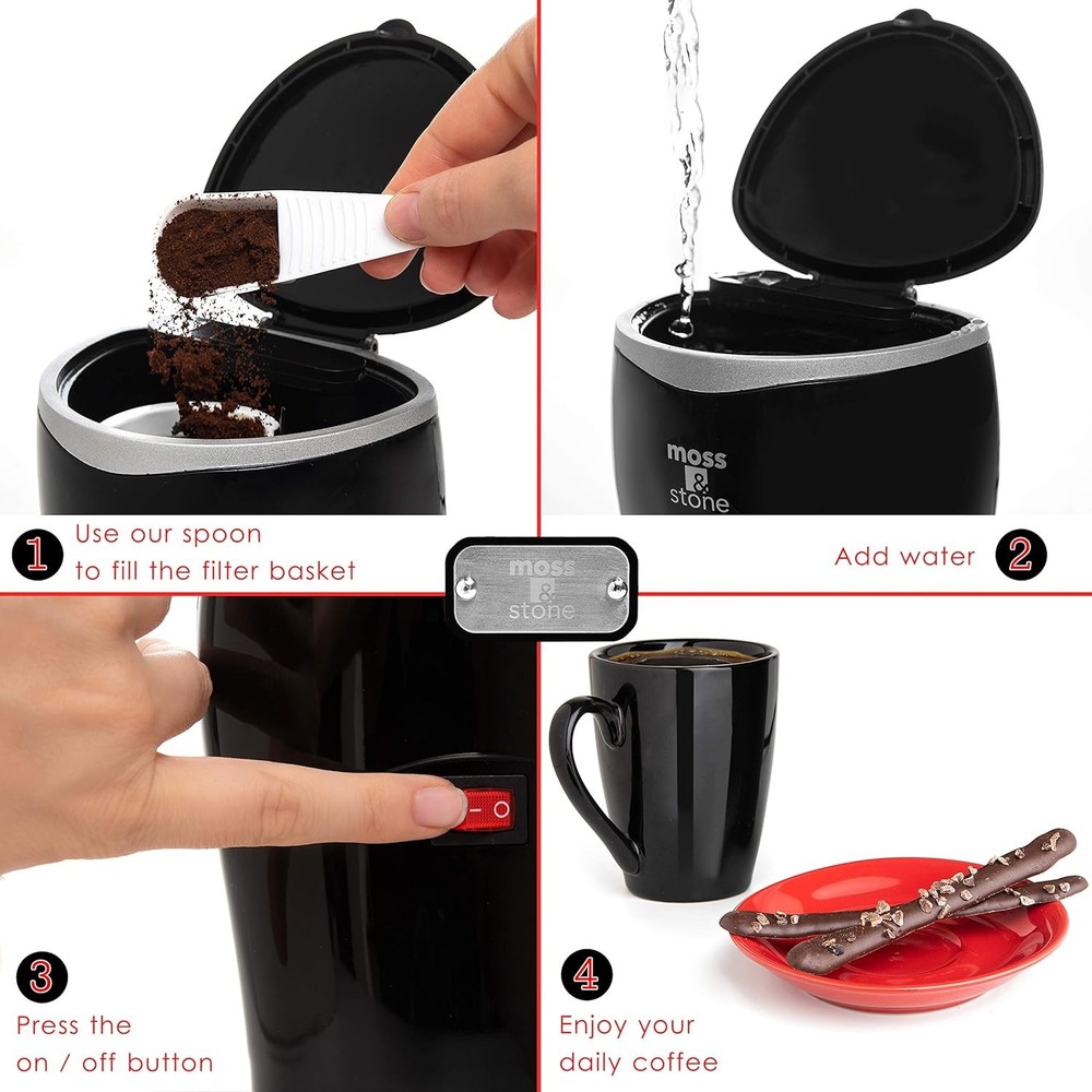 Moss & Stone Mini Drip Coffee Maker with Mug, Small Pot With Black