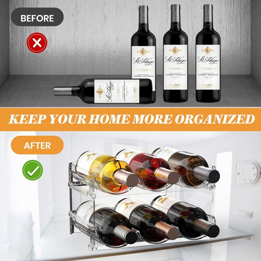 Plastic Stackable Wine Rack for Refrigerator, 2 Tier Large Capacity Water Bot...