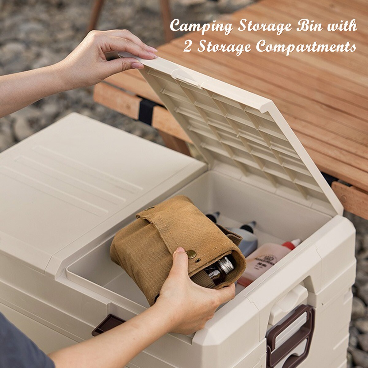 Aimisin 42 Liters Camping Outdoor Folding Storage Box with 2 Compartment Boxes