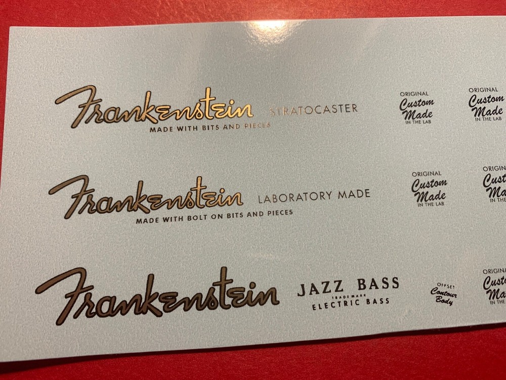 Frankenstein Custom Guitar Waterslide Decals Gold or Silver Metallic 2 same