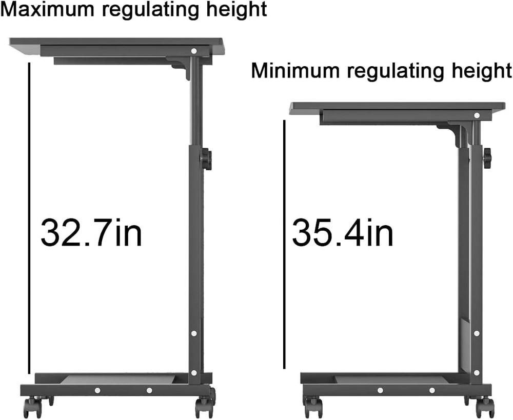 Adjustable Height C Table Sofa Side Bedside Table with Wheels, Hospital Bed Tabl