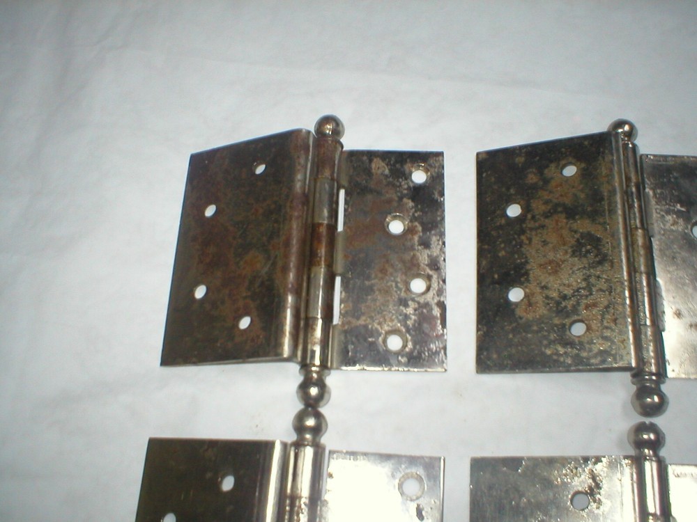 Antique Lawrence Ball Tipped Chrome Hinge Pair
