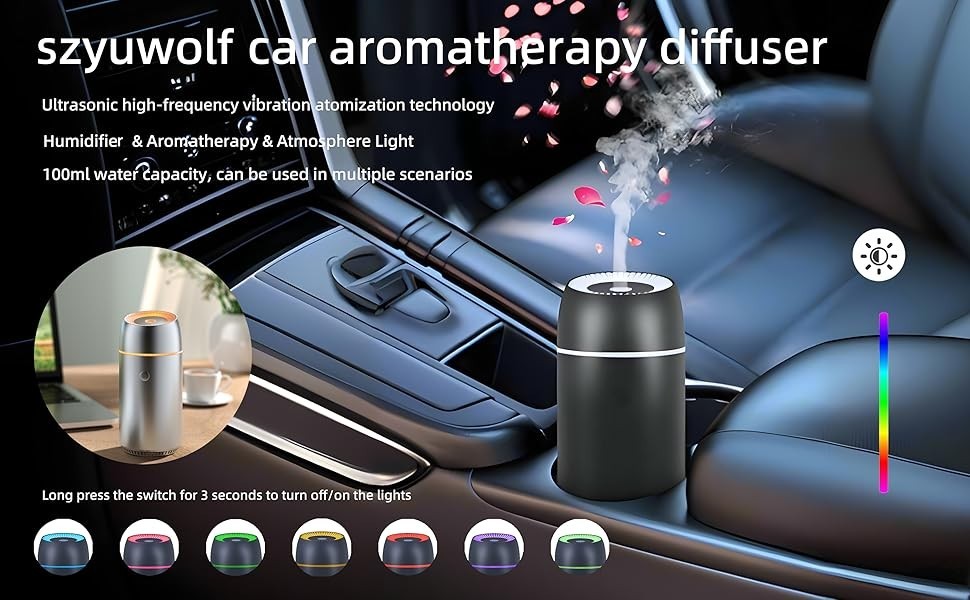 Car Diffuser for Essential Oils Portable Mini Ultrasonic Mist Humidifier 100ml