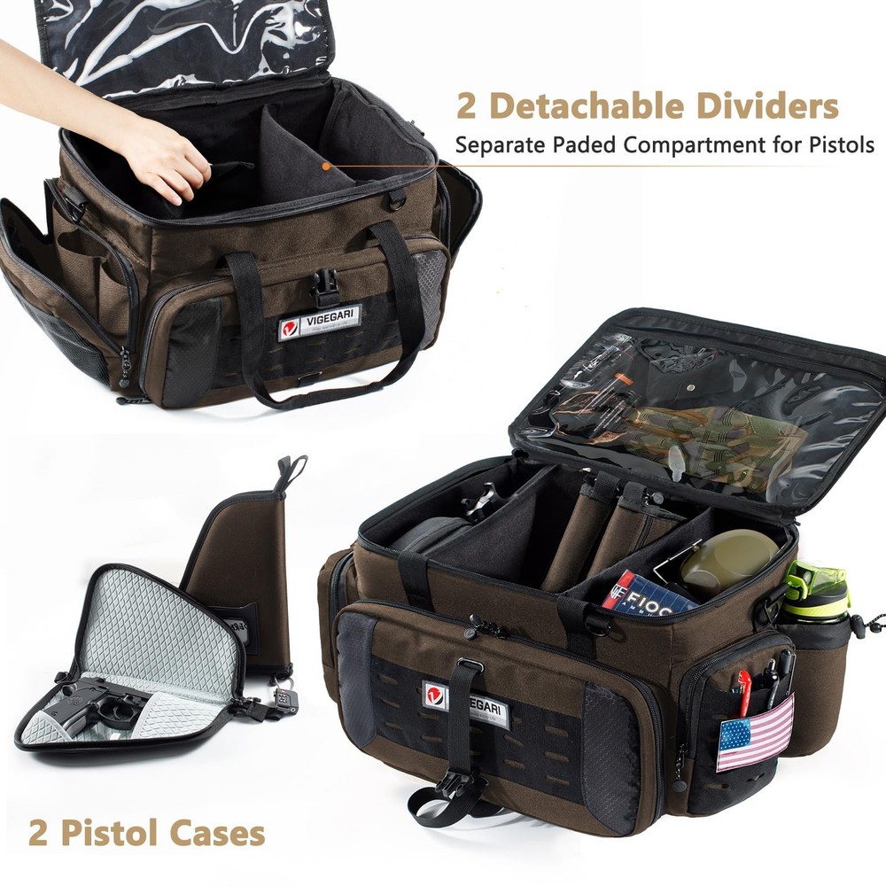 Large Pistol Range Bag Shooting - A - With 2 Cases, Tan