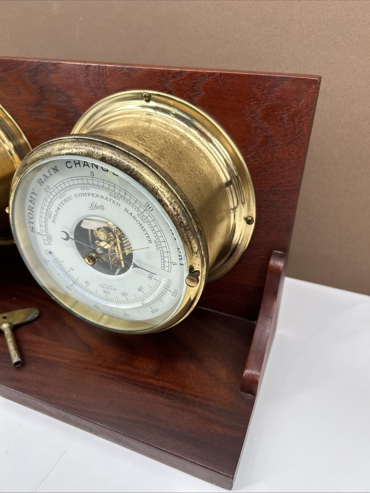 Schatz Ship's Strike clock barometer set Walnut Base READ NEED SERVICED / PATINA