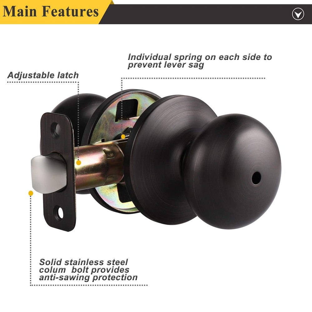 Probrico Keyless Privacy Door Knobs Oil Rubbed 1 Pack, Bronze