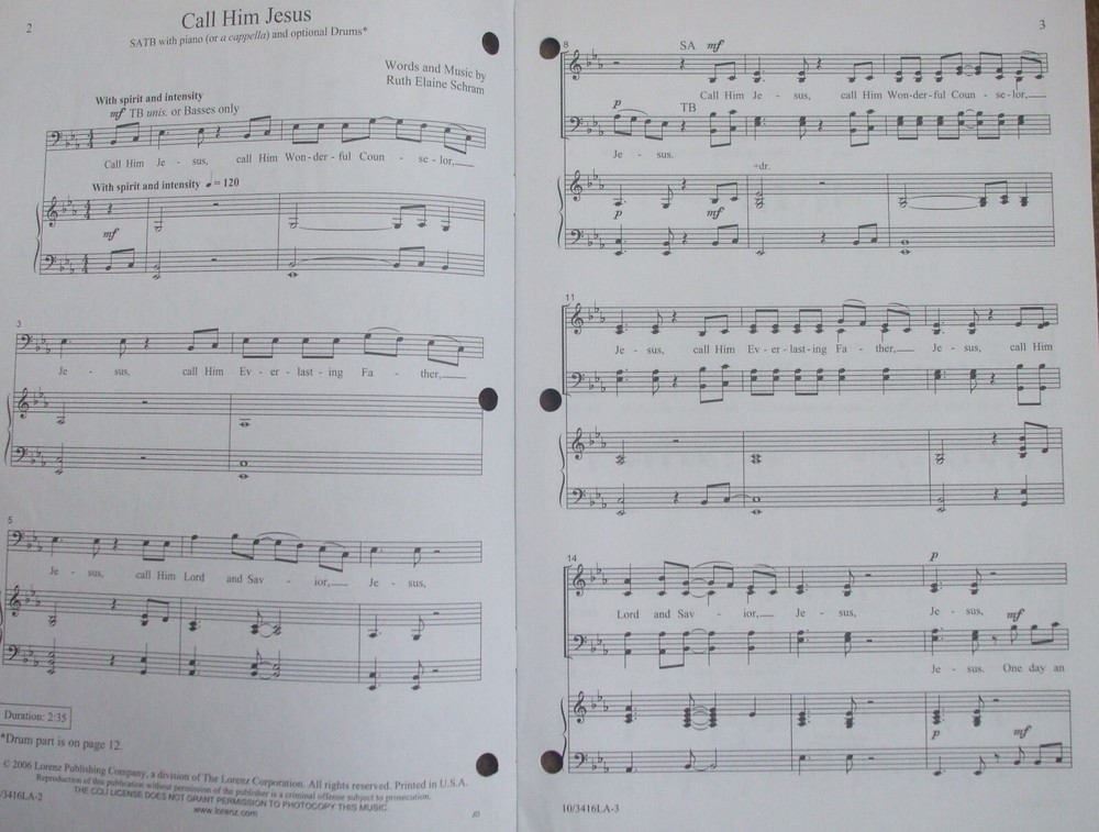 Call Him Jesus SATB Arr Schram; single copy FS
