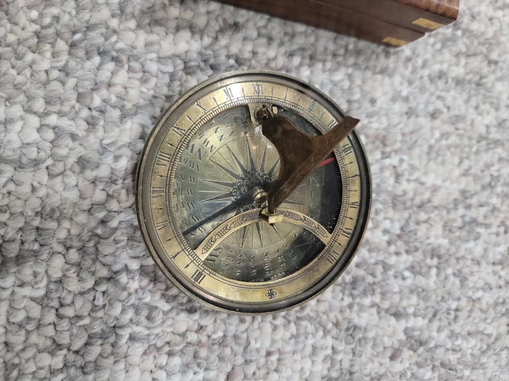 Brass Compass With Wooden Box Nautical