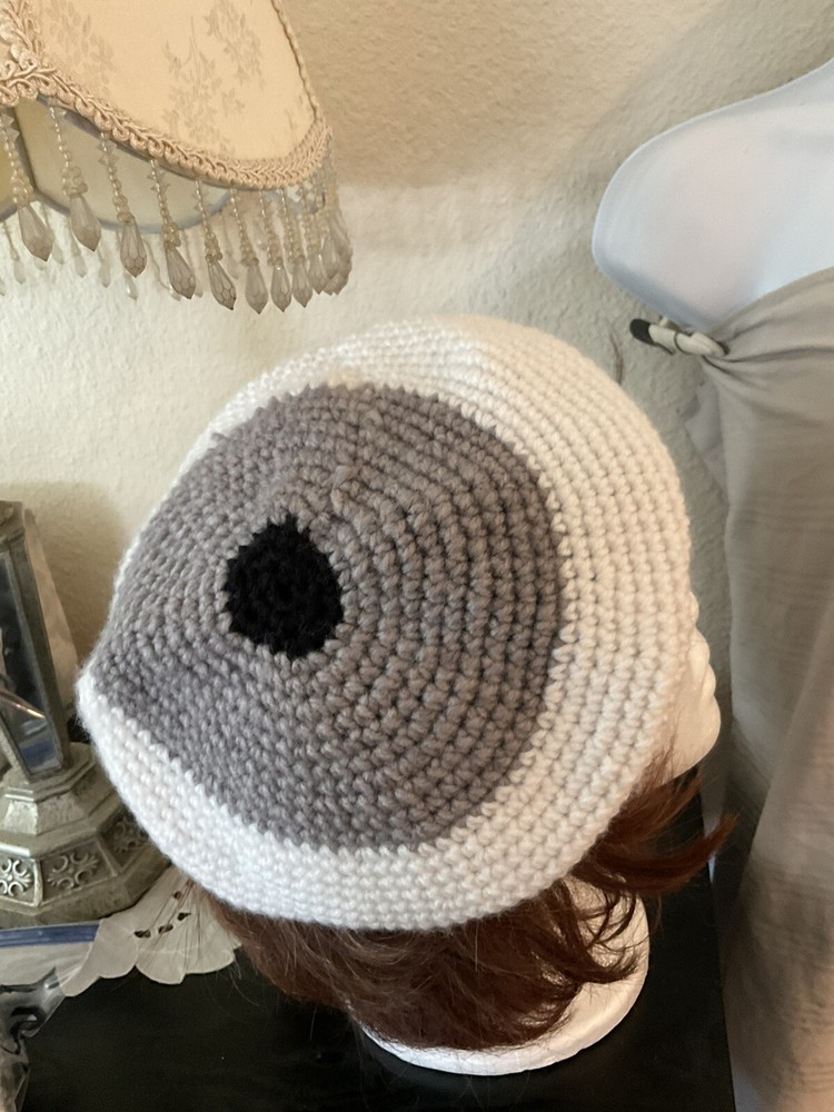 Hand Crocheted White Gray Black Beret