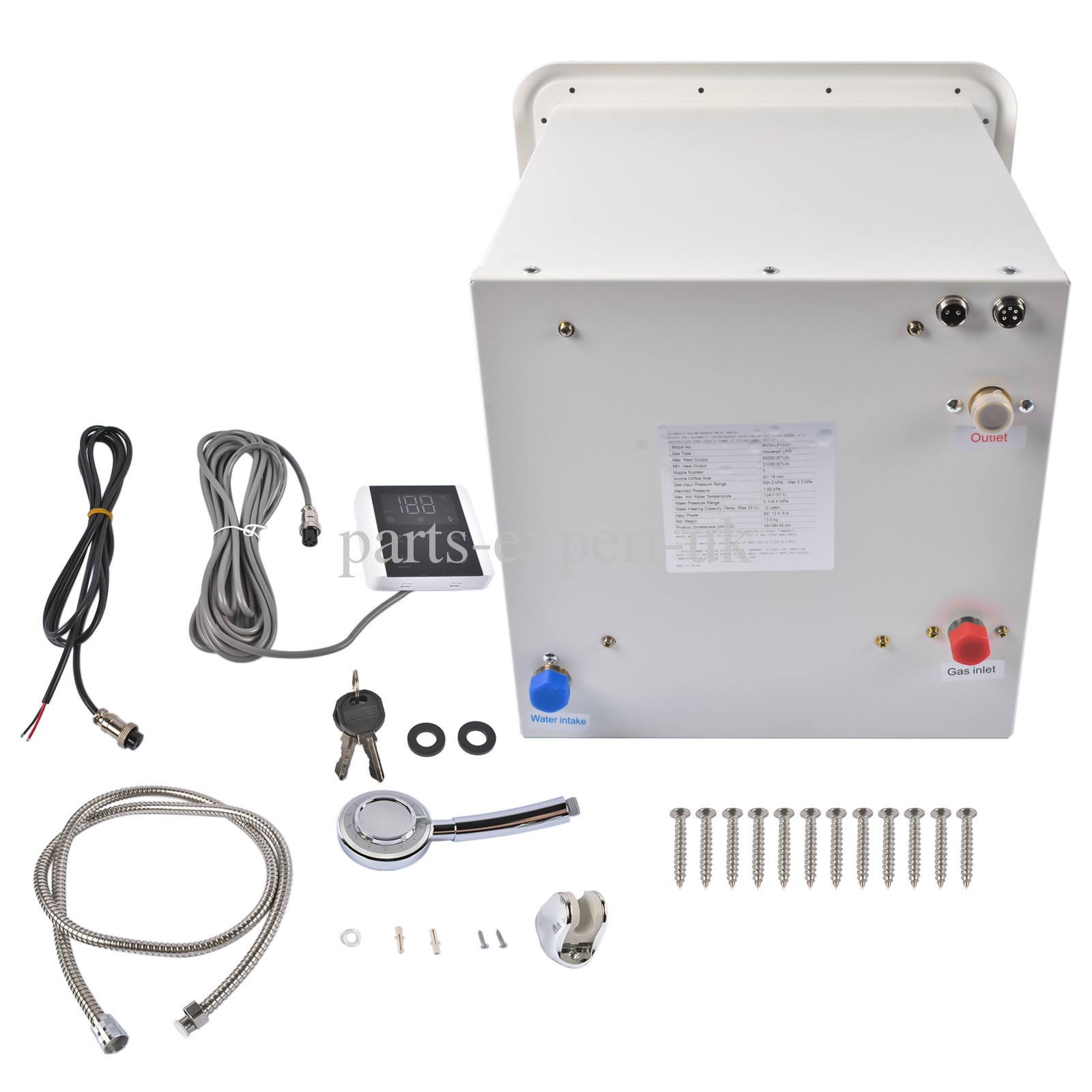 RV Tankless Instant Water Heater Propane Gas 15x15 in 12V 42000 BTU w/Controller