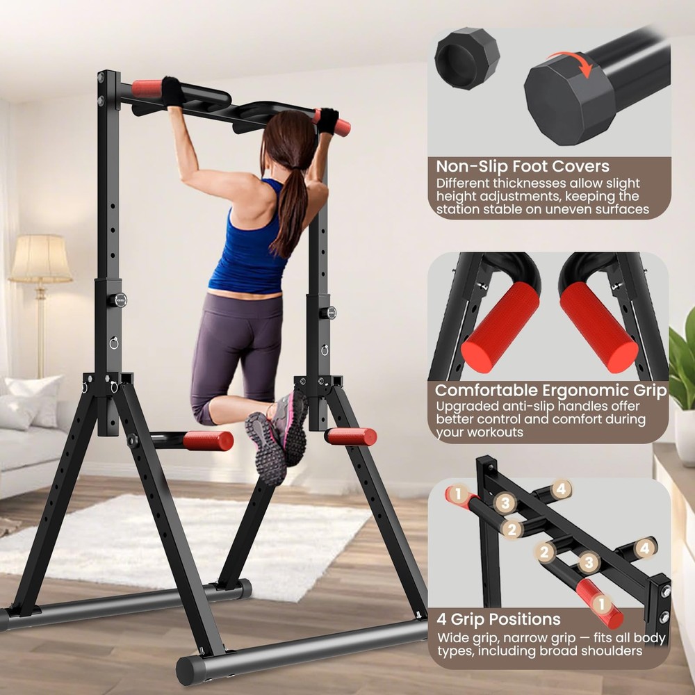 Foldable Power Tower Pull Up Bar Dip Station, Pull Up Bar Standing for Home G...