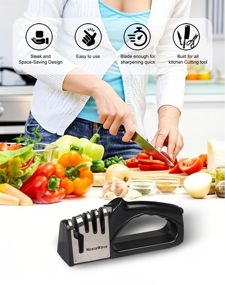 4-In-1 Kitchen Knife Sharpener, Multi-Functional Knife Sharpening Kit, Stylis...