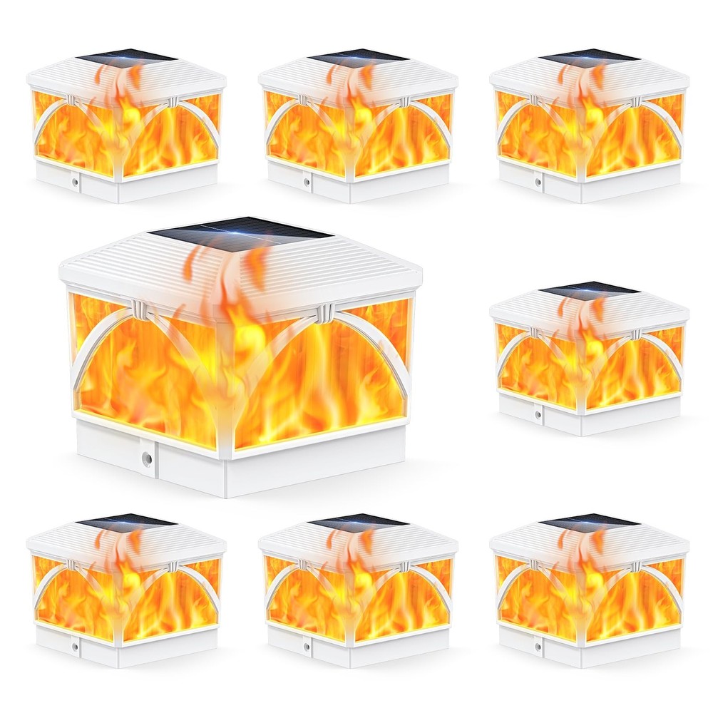 8 Pack Solar Flame Post Cap Lights Outdoor- 8 Pack-White, White