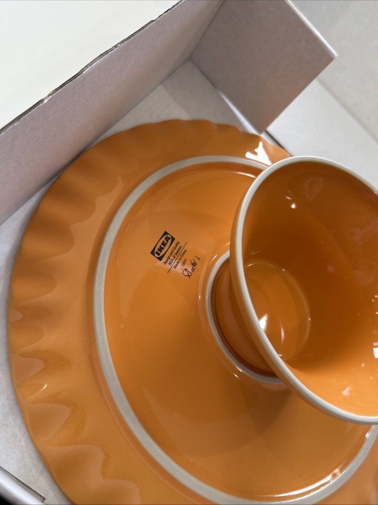 IKEA HOSTAGILLE Platter Serving with stand, orange, 11" Stoneware