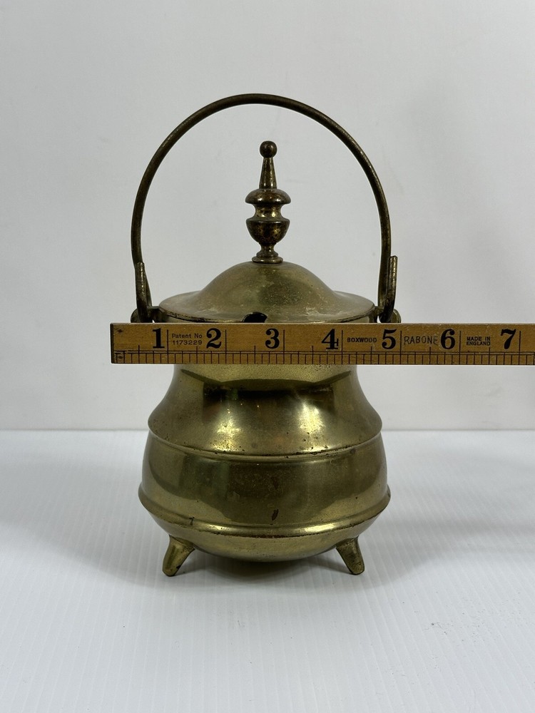 Vintage Solid Brass 3 Footed Fireplace Smudge Pot With Lid