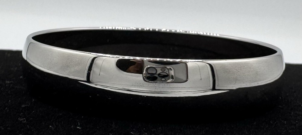 Monet Silver Tone Bangle Bracelet w/ Rectangular Crystal Accent Modern Design