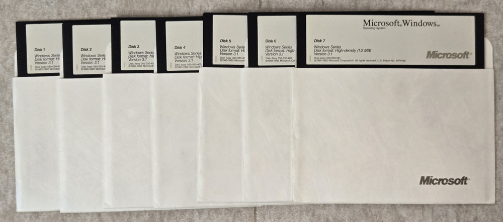 Microsoft Windows Version 3.1 Operating Software 5.25" Floppy Disks 7 OEM Disks