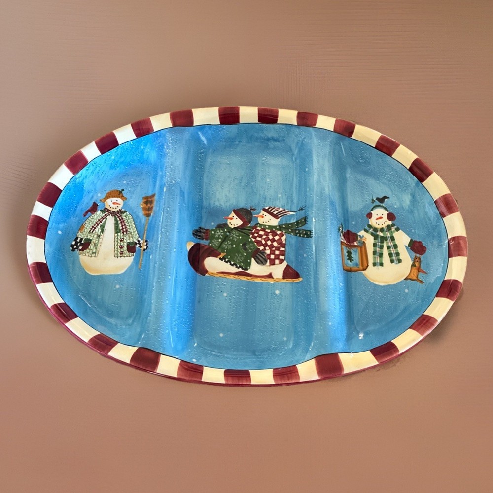 Sakura Jolly Snowman 3 Section Serving Tray Debbie Mumm