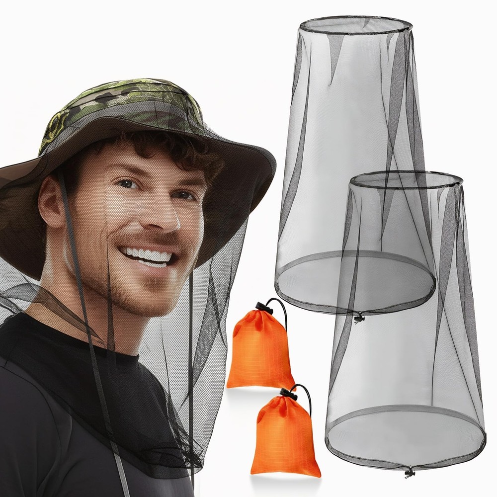 2 Pack Mosquito Head Nets with Drawstring - Ultra Large & Extra Long, Premium...