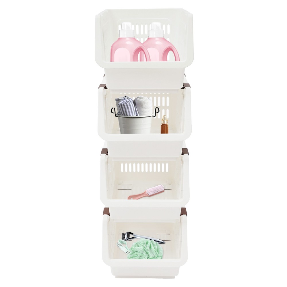 4PCS Stacking Storage Baskets Heavy Duty (38LBS Capacity) Storage Bins