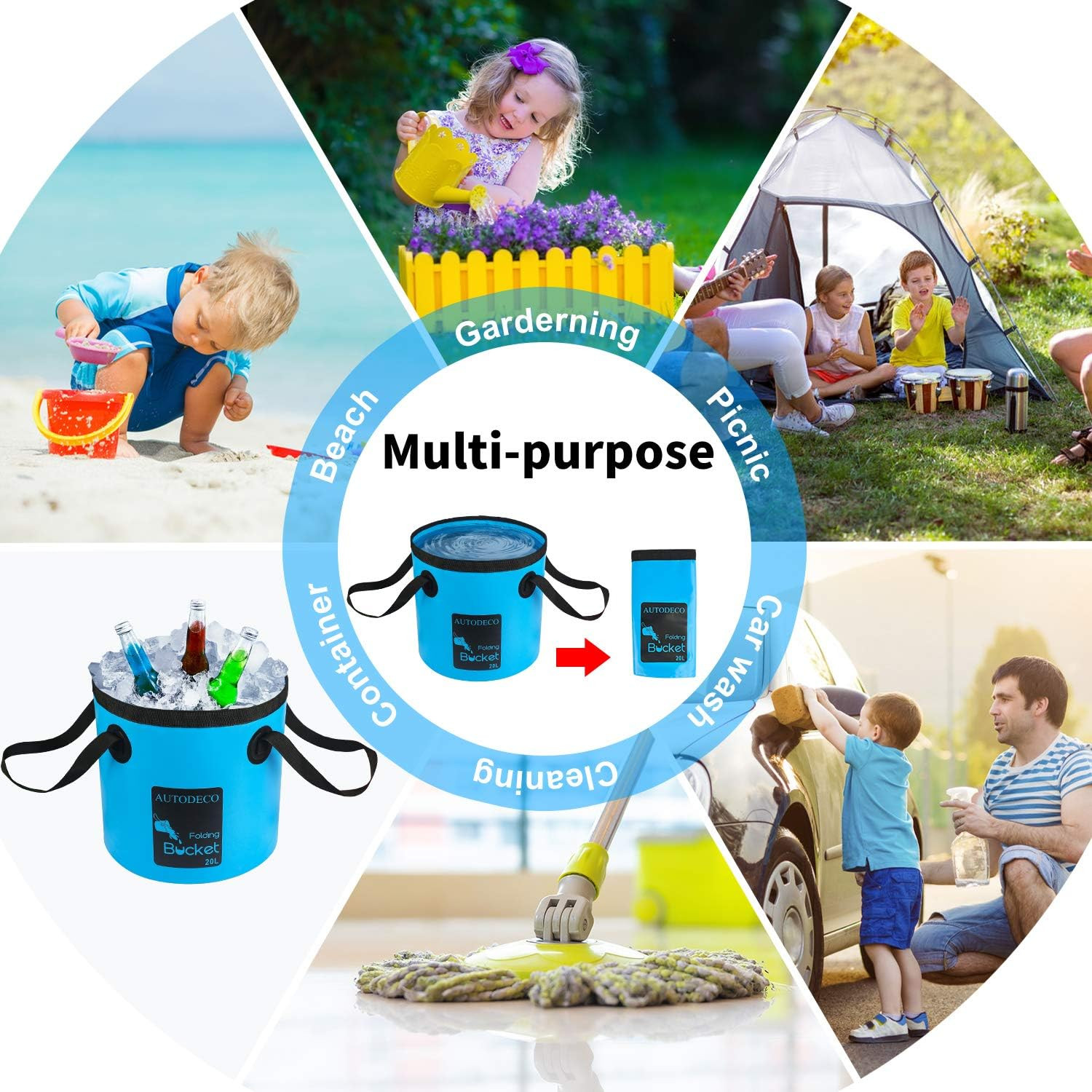 Collapsible Bucket 5 Gallon Container Folding Water Bucket Portable Wash Basin 2