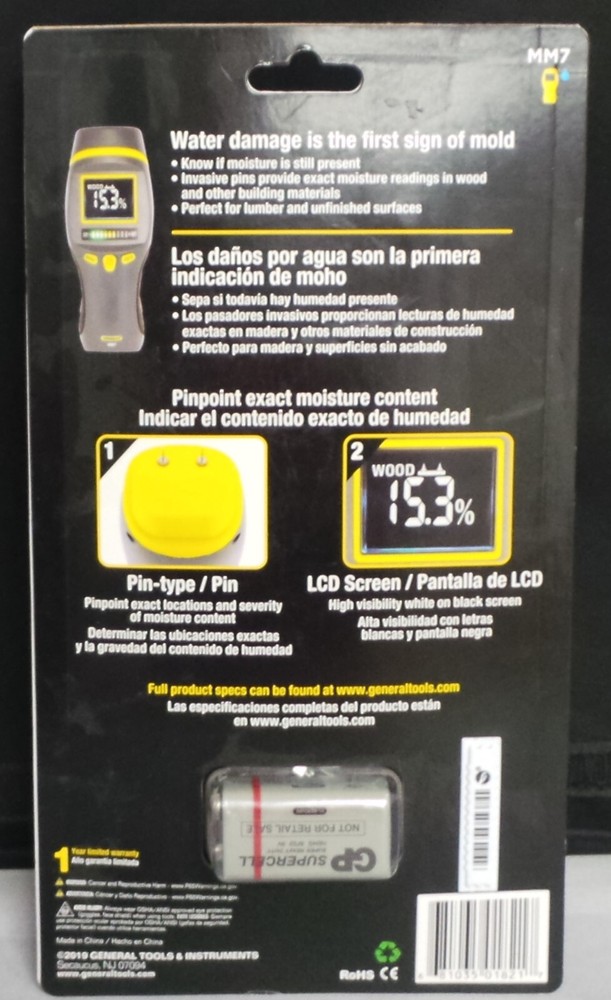 General Pin-Type Moisture Meter Detect Mold Prevention LCD Screen MM7 NEW