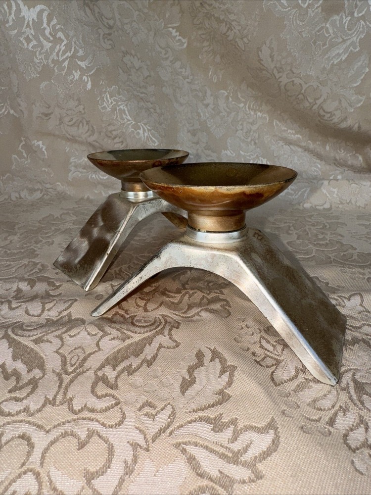 1960s WMF IKORA Silver Plate E.P. Brass Candle Holders Germany 3" #4847