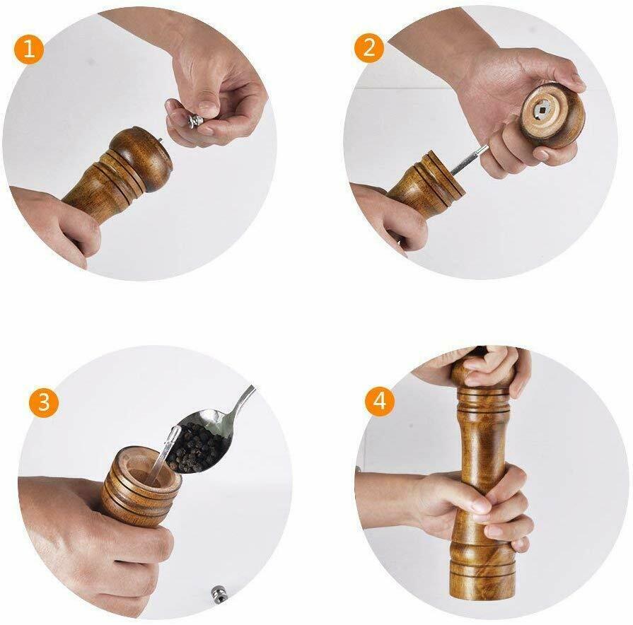 Kitchen Tools Cooking Pepper Grinder Hand Movement Oak Solid Wood Pepper Mill US