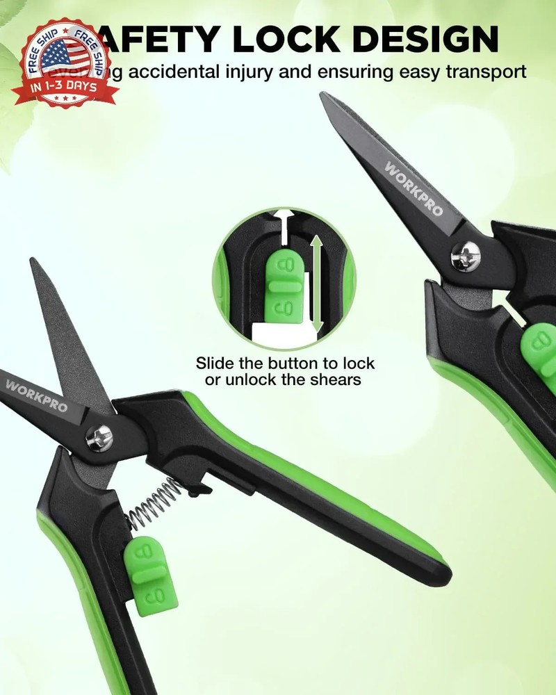 WORKPRO 6-Inch Pruning Shears, Sharp Gardening Scissors for Precise Cuts, High-C