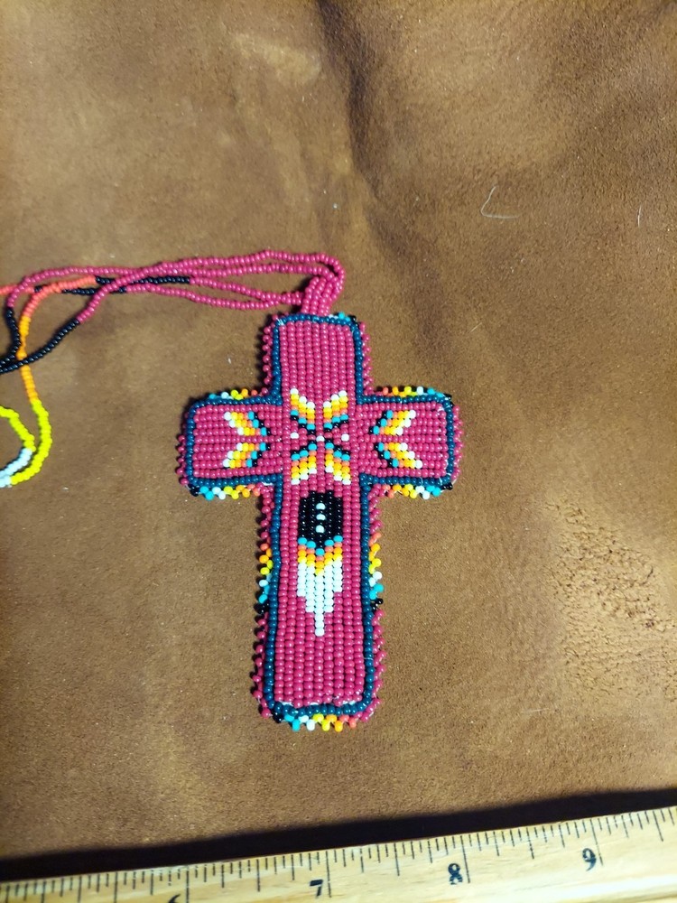 Beaded Medallion Dark Red Cross
