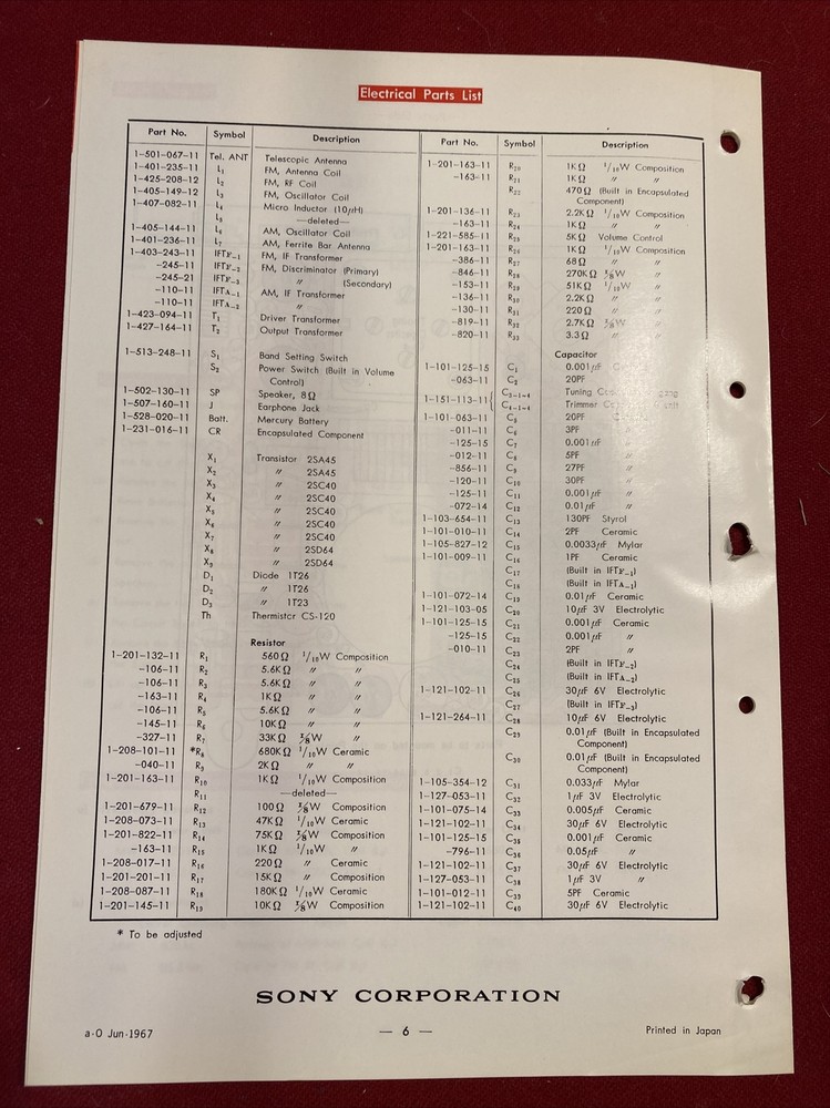 Original 1967 2FA-23W Sony Servicing Guide