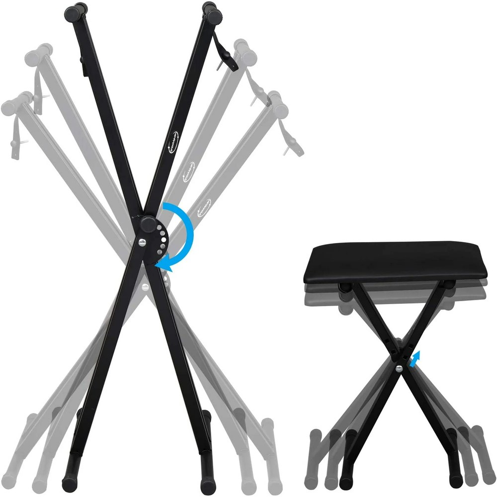 Keyboard Stand Double X Style Adjustable Piano Riser + Piano Bench Set