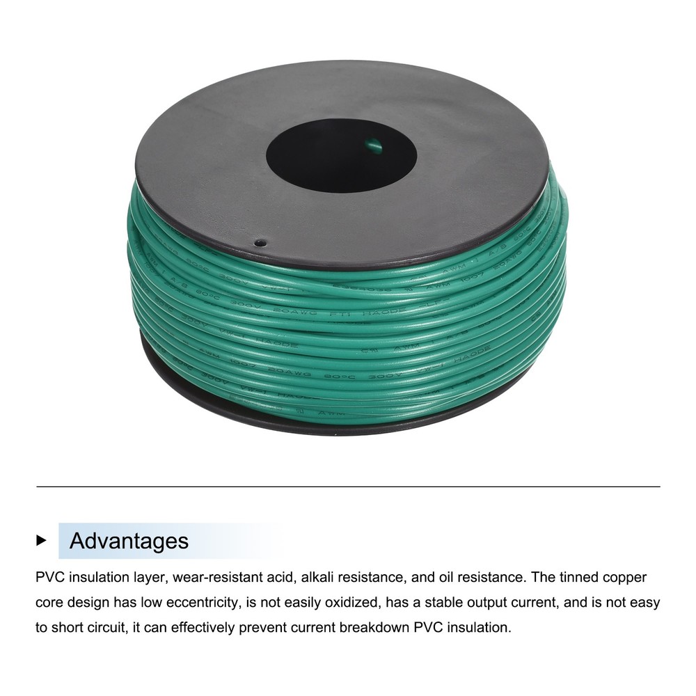 20AWG Stranded Wire Hookup 30M/100ft Green, Electrical Wire UL1007 Spool