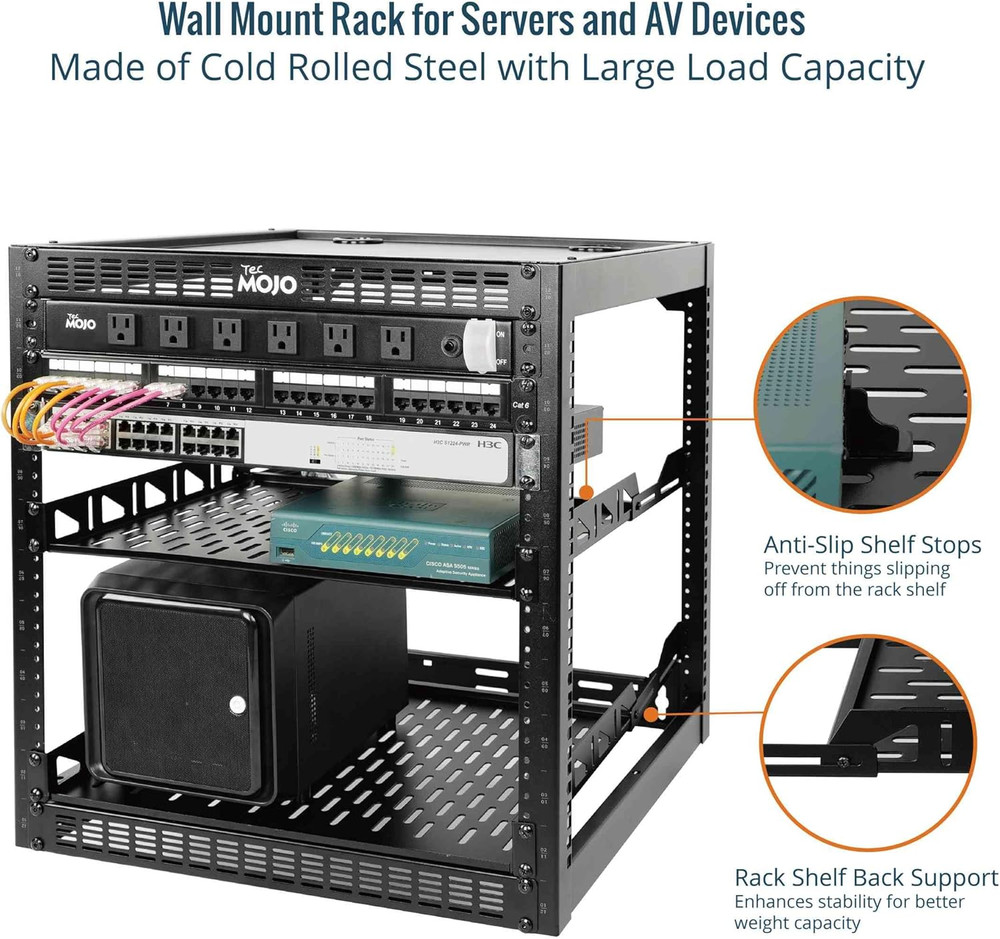 12U Open Frame Network Rack Floor Stand Wall Mount 19in AV IT 2 Shelf